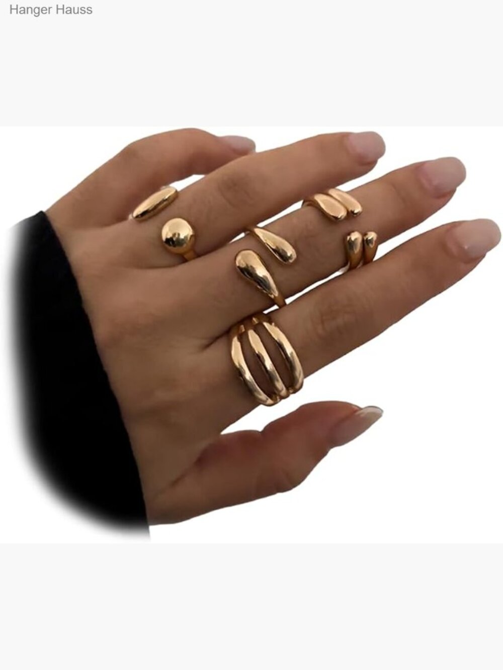 4pcs Chunky Dome Ring Set Stackable Open Knuckle Rings Gold Tone Jewelry